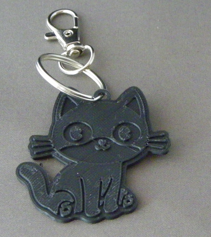 (image for) 3D Prints - Kat Sleutelhanger 8 - Zwart (Black)