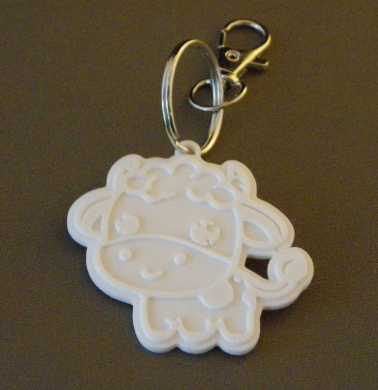 (image for) 3D Prints - Koe Sleutelhanger 1 - Wit (White)