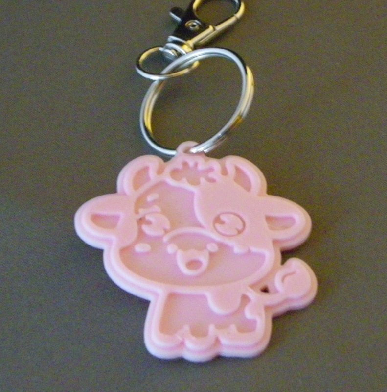 (image for) 3D Prints - Koe Sleutelhanger 2 - Kersenroze (Sakura Pink)