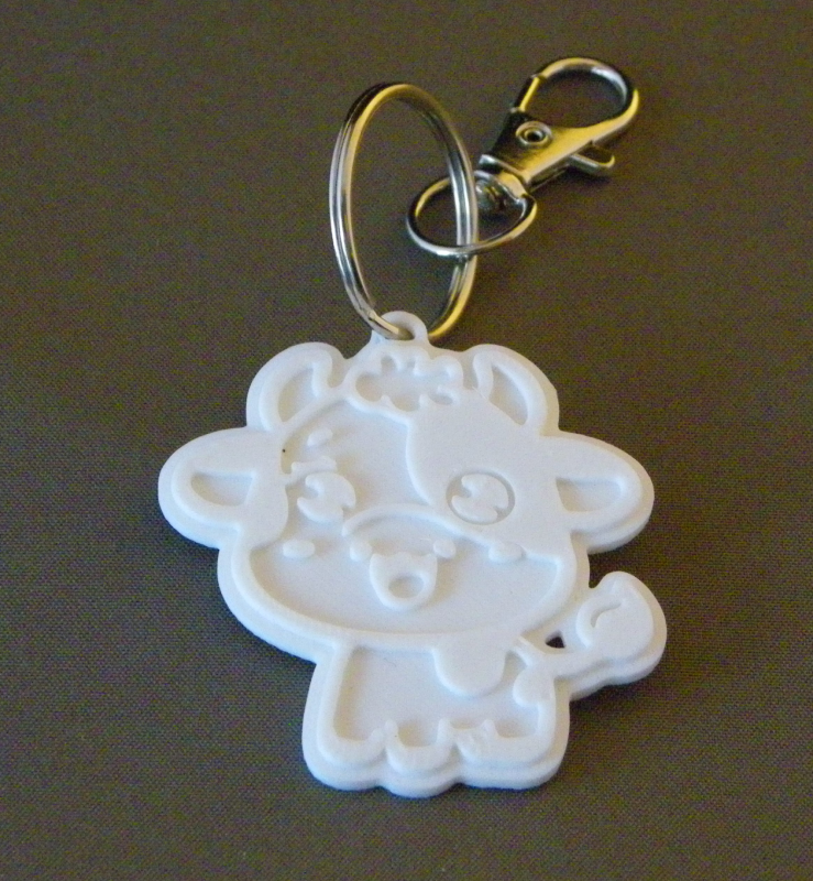 (image for) 3D Prints - Koe Sleutelhanger 2 - Wit (White)