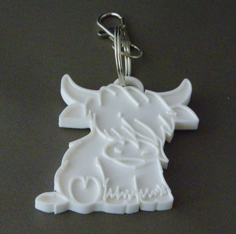 (image for) 3D Prints - Koe Sleutelhanger 3 - Wit (White)