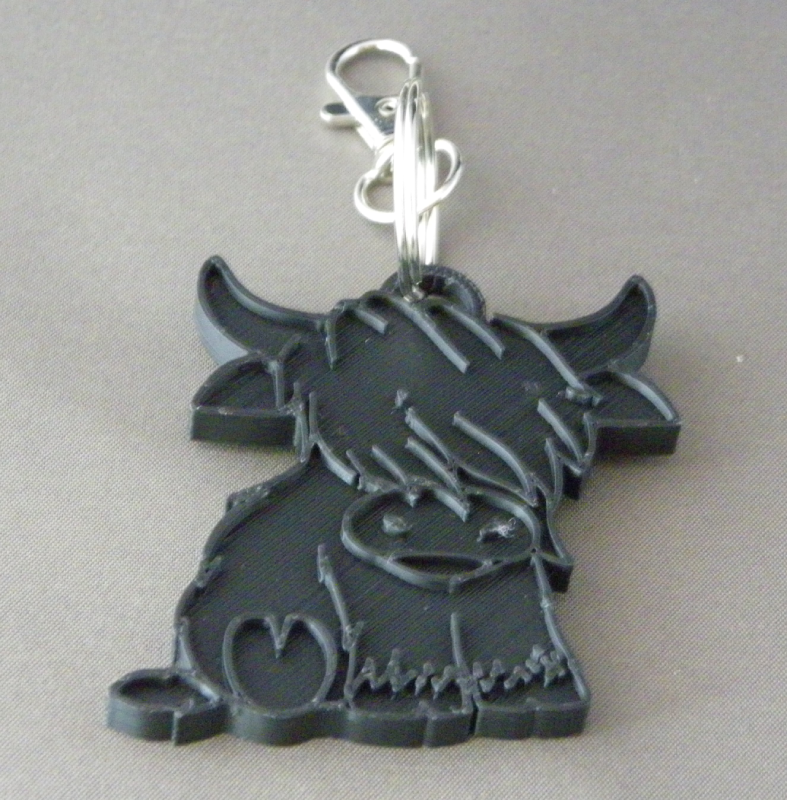 (image for) 3D Prints - Koe Sleutelhanger 3 - Zwart (Black)