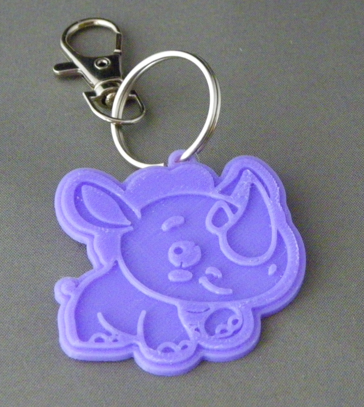 (image for) 3D Prints - Neushoorn Sleutelhanger 2 - Paars (Purple)