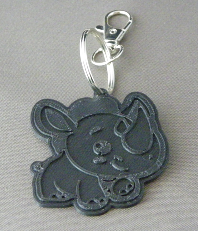 (image for) 3D Prints - Neushoorn Sleutelhanger 2 - Zwart (Black)